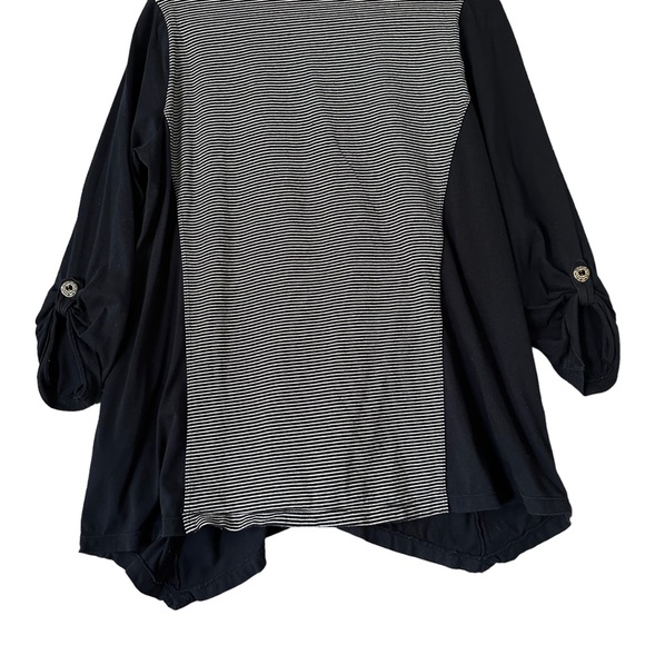 Neon Buddha | Navy Striped Back Button Front Top Stretch Cotton Size S - Picture 7 of 11